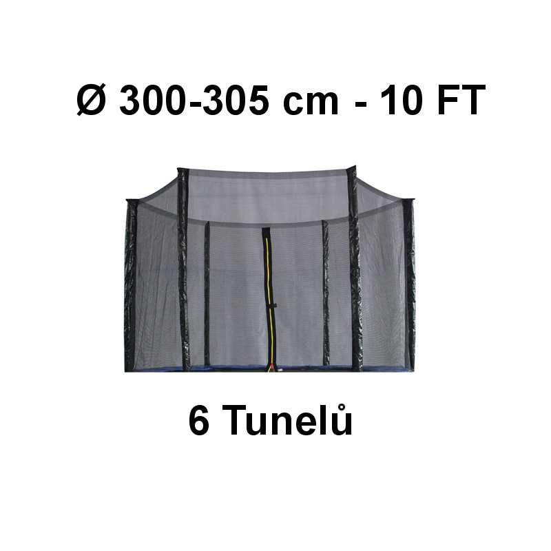 Horní ochranná síť premium na trampolínu 300-305 cm 10 ft 6 tunelů černá vysoce kvalitní