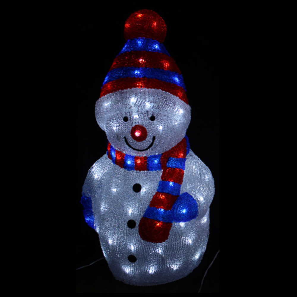 Sněhulák akryl 30,5 cm do zásuvky 40 LED studená bílá červeno modrý