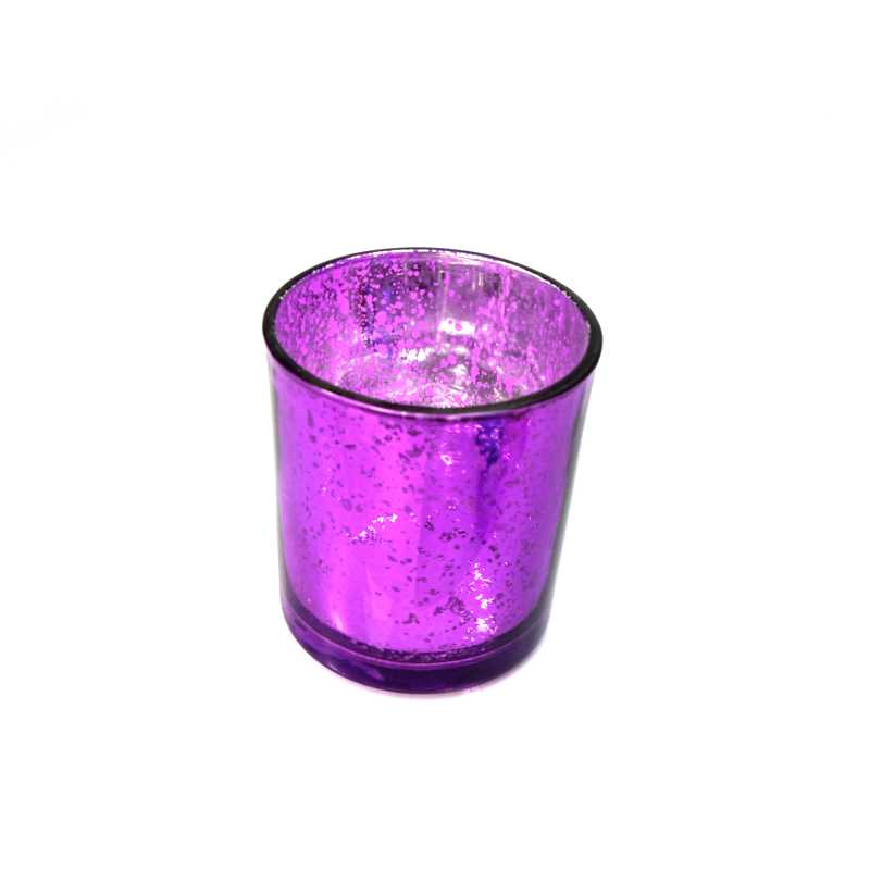 Kalíšek na čajovou svíčku třpytivé sklo výška 7,7 cm průměr 6,9 cm fialový