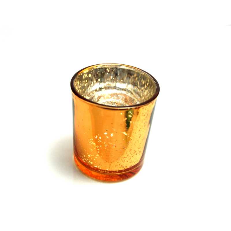 Kalíšek na čajovou svíčku třpytivé sklo výška 7,7 cm průměr 6,9 cm oranžový