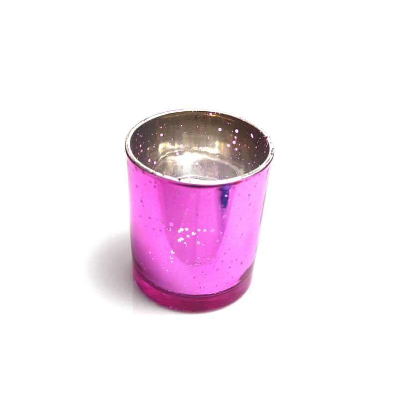 Kalíšek na čajovou svíčku třpytivé sklo výška 7,7 cm průměr 6,9 cm růžový